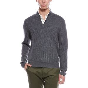 Bruno Magli Mens  Textured 1/4-Zip Merino Wool Mock Neck Sweater, Gray